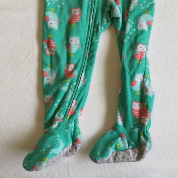 carter's teal owl fleece zipper footie sleeper pajamas 2T toddler girls - Picture 3 of 6